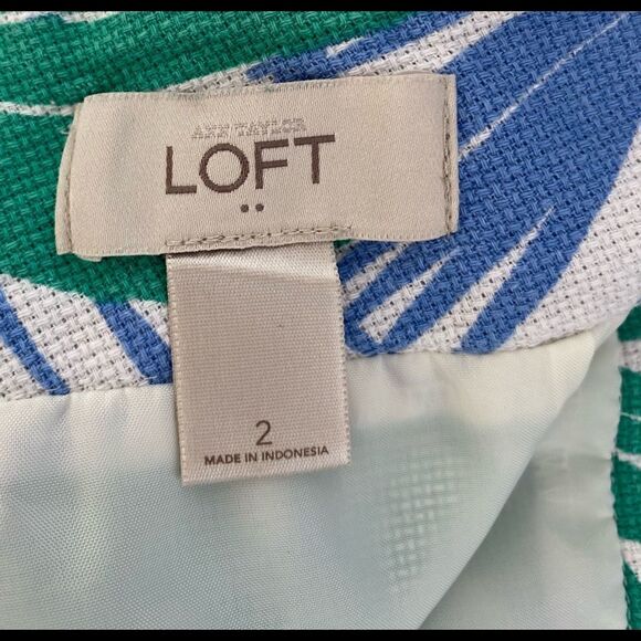 LOFT Blue Green Lined Cotton Tropical Print Mini Skirt Size 2 - Picture 7 of 11